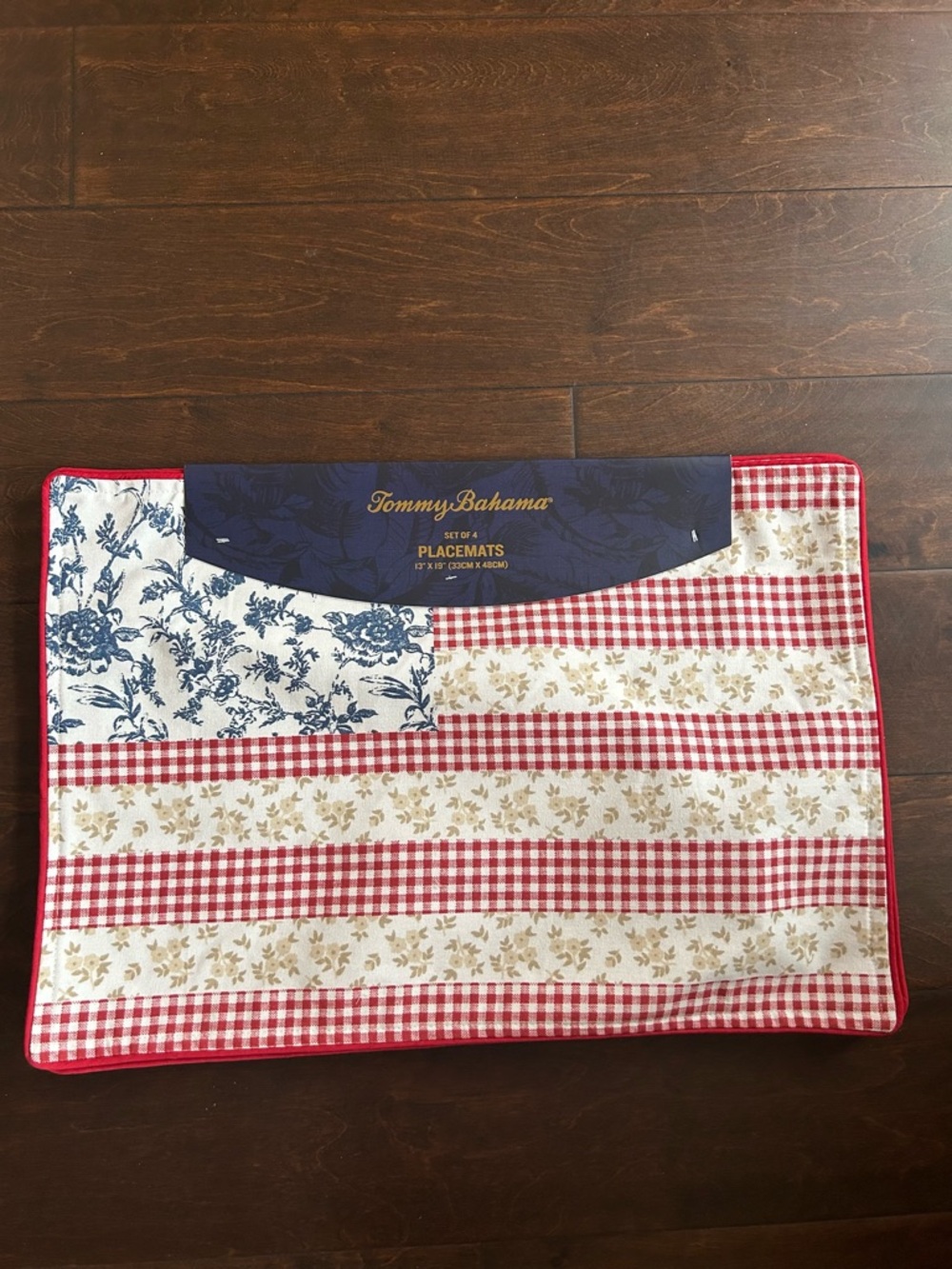 New Tommy Bahama Set Of 4 Americana Placemats Floral Plaid Cotton